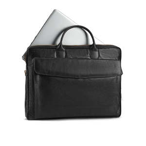 Classic Soft Black Genuine Leather Laptop <b>Bag</b> Zipper Closure Durable Office Carry Case Manufacturer Supplier - Product Image 2