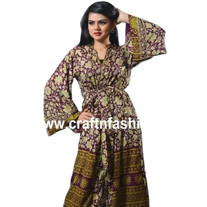 Vintage Boho Gypsy Long Kimono-ผ้าไหม Sari Made Beach Kimono-ชุดนอน Robe-เสื้อคลุมอาบน้ำ Kimono-ผู้หญิงฤดูร้อน Cardigan - Product Image 6