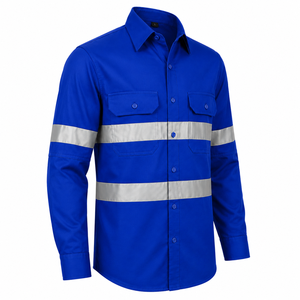 Durable Solid Color Cotton Safety <b>Work</b> Shirt Long Sleeve Mechanical Engineering Working Uniform Reflective Strips Unisex - Product Image 3