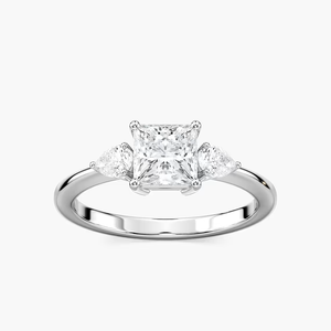 Anillo de Compromiso de Tres Piedras con Diamante Cultivado en Laboratorio de Corte Princesa de 1.30 CTW, Piedras Laterales en Forma de Pera, Certificado IGI, Oro Sólido de 14K, Anillo de Novia - Product Image 3