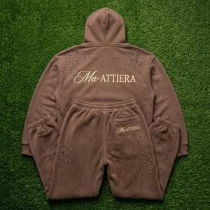 Ensemble survêtement streetwear personnalisé marron oversize avec strass, en molleton de coton, vente en gros OEM - Product Image 5