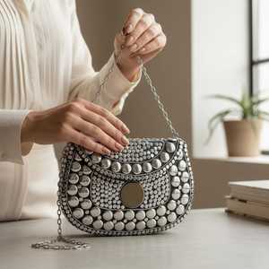 Sac à main de soirée en nacre royale avec chaîne métallique de luxe - Product Image 6