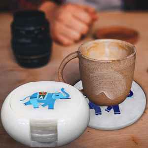 Sous-verres en marbre d'éléphant incrusté, ensemble de sous-verres artisanaux en pierre indienne, protection de table, décoration intérieure, cadeau pour elle ou lui - Product Image 3
