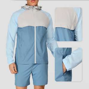 Nuevo Diseño Personalizado de Fabricante, Chaqueta Cortavientos Ligera para Hombre, 100% Poliéster Tejido, Color Gris Humo Claro/Azul Acero - Product Image 4