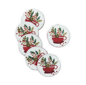 Customizable Handmade <b>Beaded</b> <b>Coasters</b> Silk Embroidery Floral Design Artistic Seed Beads-Custom Color Size for Table Settings - Product Image 6