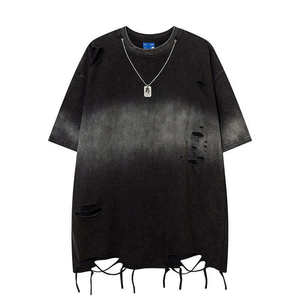 Camiseta Personalizada para Hombre, Negra, Estilo Desgastado, Manga Corta, Cuello Redondo, 100% Algodón, Estilo Punk, Tela de Lona, Corte Holgado, Impresión Digital, Envío Rápido - Product Image 1