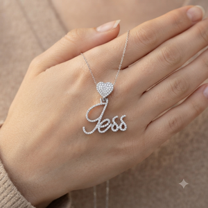 925 Silver Cursive Script Customizable Iced Moissanite Diamond Custom Initial Letter Romantic Heart Bail <b>Pendant</b> Necklace Charms - Product Image 3