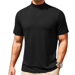 <b>Men's</b> Solid Green Mock Turtleneck Short Sleeve Pullover T-<b>Shirt</b> Breathable Knitted Casual Top Summer Wear - Product Image 5