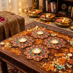 Handmade Indian Diwali Decorative Vibrant Mandala Design Flower Shape Metal Durable Eco-Friendly <b>Tealight</b> <b>Candle</b> <b>Holder</b> Reusable - Product Image 3