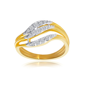 Anillo de oro amarillo de 18 quilates para mujer con diamantes, patrón de líneas fluidas, acabado pulido, anillo elegante y llamativo, diamante moderno y atractivo - Product Image 1