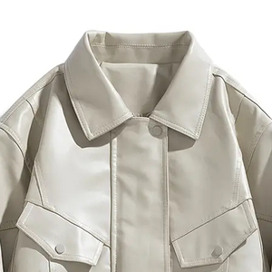Chaqueta de Motociclista de Cuero PU para Hombre, Cuello Camisero, Cierre de Cremallera, Corte Regular, Estilo Urbano Deportivo para Otoño e Invierno - Product Image 4