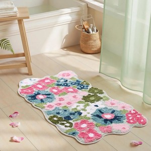 Tapis de bain en coton à motif floral, forme originale, épais et touffeté, avec dos antidérapant en caoutchouc, pour usage domestique - Product Image 6