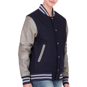 Men's Varsity Jacket <b>Wool</b> & Real Leather Woven Windproof & Breathable Black with Embroidery Logos College Baseball Style - Product Image 5
