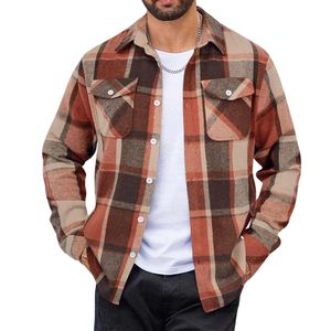 Chaqueta de Franela para Hombre, Cálida, a Cuadros, Ecológica, Transpirable, Antiarrugas, Informal de Verano, Tejido Cepillado, Cierre con Botones, Funcional - Product Image 1