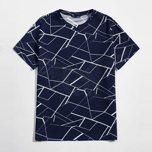 T-shirt à motif géométrique esthétique urbaine pour homme, style hip-hop streetwear, en coton léger, bleu marine et blanc, design abstrait - Product Image 1