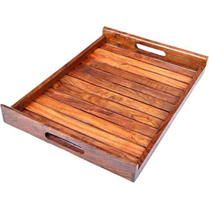 Plateau de service rectangulaire en bois au design exclusif, pour mariage, fête, décoration de table, service de traiteur, avec poignée - Product Image 3