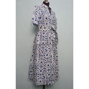 Women's Floral Printed Cotton A-Line Maxi <b>Dress</b> With Turn-Down Collar And Short Sleeve Casual Loose Fit For Daily Wear - Product Image 3