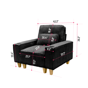 Fauteuil confortable à assise profonde en velours côtelé avec porte-gobelet en acier inoxydable brossé, fauteuil d'appoint pour salon avec coussin décoratif - Product Image 3