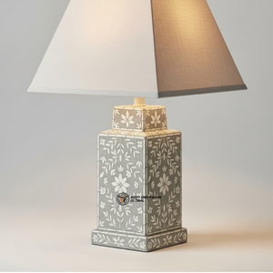 Lampe moderne carrée en os incrusté |   Lampe décorative artisanale pour table de chevet et console - Product Image 5