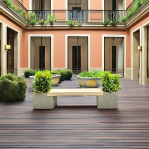 Banc de patio extérieur rectangulaire en béton moderne, léger et durable avec jardinière, écologique et résistant à l'eau pour les parcs - Product Image 1