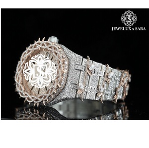 Relojes de Diamantes de Proveedor Indio, Esfera Azul, Totalmente Engastados, Estilo Antiguo, con Ventana de Cristal, Precio de Exportación - Product Image 1