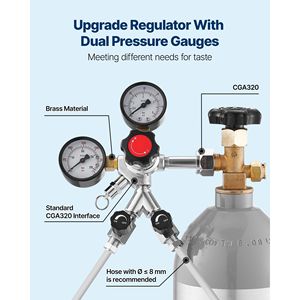 ตัวควบคุมแรงดันก๊าซ CO2 แบบสองเกจสองวาล์ว สำหรับถังเบียร์ 0-60 PSI ปรับได้ ทำจากทองเหลือง ทนทาน ใช้ได้กับถัง 2 ถัง - Product Image 5