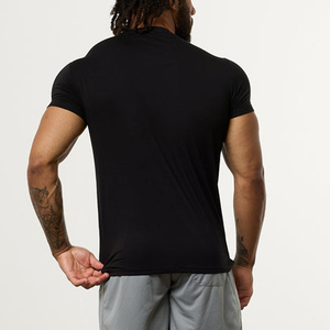 Camiseta Deportiva de Manga Corta para Hombre, Cuello Redondo, Ajustada, de Secado Rápido, Color Negro - Product Image 4