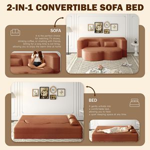 Sofá Cama Convertible Moderno de 15 Pulgadas, Relleno de Espuma, Tapizado en Pana, con 2 Almohadas, Mueble Elegante para Sala de Estar - Product Image 5