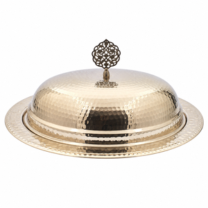 Handmade Pure Copper Food Serving <b>Tray</b> <b>with</b> Dome <b>Lid</b> | Hammered Copper Serving Platter <b>with</b> Cover | Luxury <b>Buffet</b> Food Warmer - Product Image 1