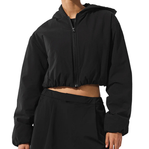 Premium Custom Cropped Mountain Peak Full Zip Hoodie Women Puffer Style <b>Fleece</b> <b>Jacket</b> OEM Private Label Zip Hoodie Supplier - Product Image 6
