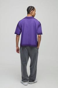 T-shirt violet surdimensionné pour homme, manches courtes, col rond, tricoté, couleur unie, coupe décontractée - Product Image 3