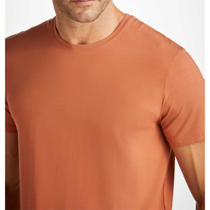 Camiseta de Manga Corta para Hombre, Cuello Redondo, Color Naranja Sólido, Teñido Liso, Corte Regular, Informal - Product Image 5