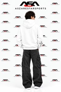 Sudadera con capucha y cremallera personalizada para hombre con detalle de diamantes de imitación con gráfico de cruz, estilo streetwear oversize - Product Image 2