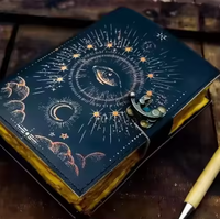 Carnet Grimoire Troisième Œil en Cuir Pleine Fleur, Style Antique, avec Papiers à Bords Frangés et Fermeture C-Lock, Format A5, Idéal comme Cadeau