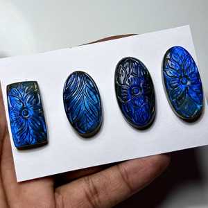 Cabujones de labradorita seleccionados a mano con tallado Mughal, piedras preciosas naturales sueltas hechas a mano, cabujón con destello azul para la fabricación de joyas. - Product Image 4
