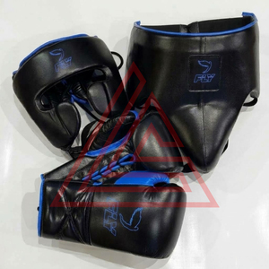 Wholesale High Quality Fly Leather <b>Boxing</b> Gear <b>Set</b> Custom Logo Lace-Up <b>Boxing</b> Gloves Head Guard & Groin Protector <b>Set</b> For Adults - Product Image 4