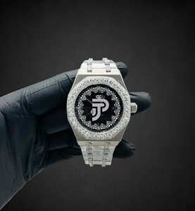 Montre de luxe pour hommes, en acier inoxydable, avec lunette en diamant Moissanite, cadran noir, analogique, automatique, pour un usage quotidien - Product Image 1