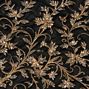 Premium Handmade Crystal Embellished <b>Net</b> Tulle Lace <b>Fabric</b> for Designer Occasion Wear - Product Image 6