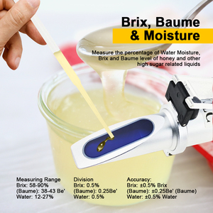 Réfractomètre à miel 3-en-1 58-90% Brix 38-43 Baume 12-27% Testeur d'humidité de l'eau avec ATC pour l'apiculture, le sirop d'érable et la confiture - Product Image 5