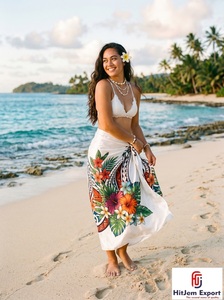 Paréo tissé personnalisé à pois, Sarong polynésien léger à motifs floraux, Cache-maillot tropical pour la plage, Vêtement d'été, Fabricant et fournisseur OEM ODM - Product Image 5