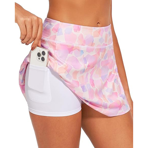 Mini-jupe trapèze pour femme avec poches, imprimé par sublimation, taille élastique, respirante, style sportif, pour l'été, motif rose pastel - Product Image 2