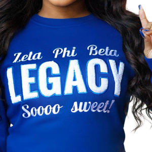 Sudadera de chenilla azul Zeta Phi Beta Legacy para mujer, suéter informal con letras griegas de la hermandad, top bordado - Product Image 4