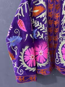 Handcrafted Traditional Indian Luxury Suzani Embroidery Velvet Jacket for Women Premium Purple <b>Boho</b> Winter Coat - Product Image 2