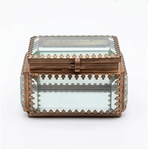 Una caja de joyas o baratijas de vidrio biselado de estilo antiguo con molduras de metal en tonos de cobre Fabricante y Exportadores - Product Image 2