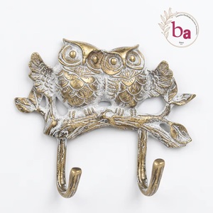 Ba Vintage Owl Adjustable Eco-Friendly Self-Adhesive Wall <b>Hook</b> Metal Handmade Double <b>Hook</b> Cartoon Animal Design Wall Mounted - Product Image 2