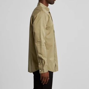 Camisa Elegante de Alta Gama para Hombre, Cuello Mao, Popelina de Algodón, Cierre Frontal, Color Liso, Primavera, Manga Larga, Color Caqui - Product Image 5