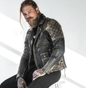 Veste bomber moto aviateur en cuir véritable vieilli marron rétro personnalisée, coupe-vent pour homme, automne - Product Image 2