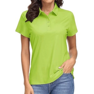 Chemise de golf décontractée vert fluorescent pour femme, protection solaire, sur mesure, vêtement d'été, séchage rapide, respirante, écologique, 100% - Product Image 1