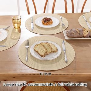 15-Inch Braided Cotton Polyester Place Mats Set <b>Heat</b> Resistant Table Mats Washable for Dinner Party Tables <b>Pack</b> of 6 - Product Image 4