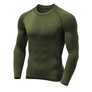 Conjunto de Compresión Verde Oliva para Hombre, Camiseta de Manga Larga con Cuello Redondo y Pantalones, Secado Rápido, Spandex y Poliéster, para Todas las Temporadas, Kit Sólido - Product Image 5
